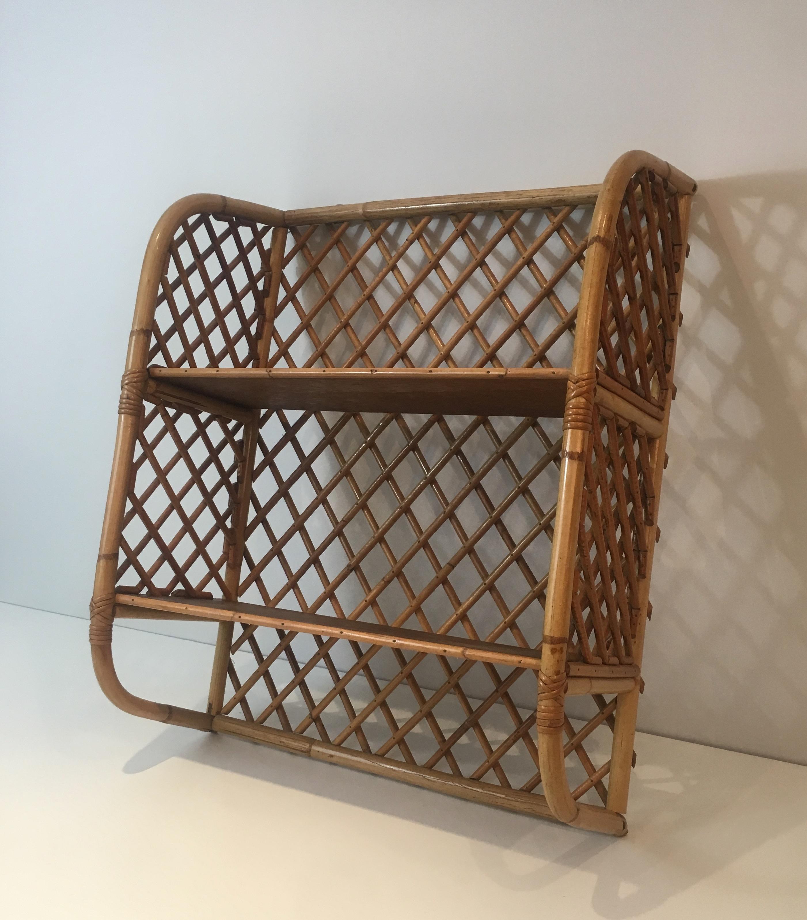 Attributed to Audoux Minet, Rattan and Wood Wall Shelves, French, circa 1950 For Sale 7