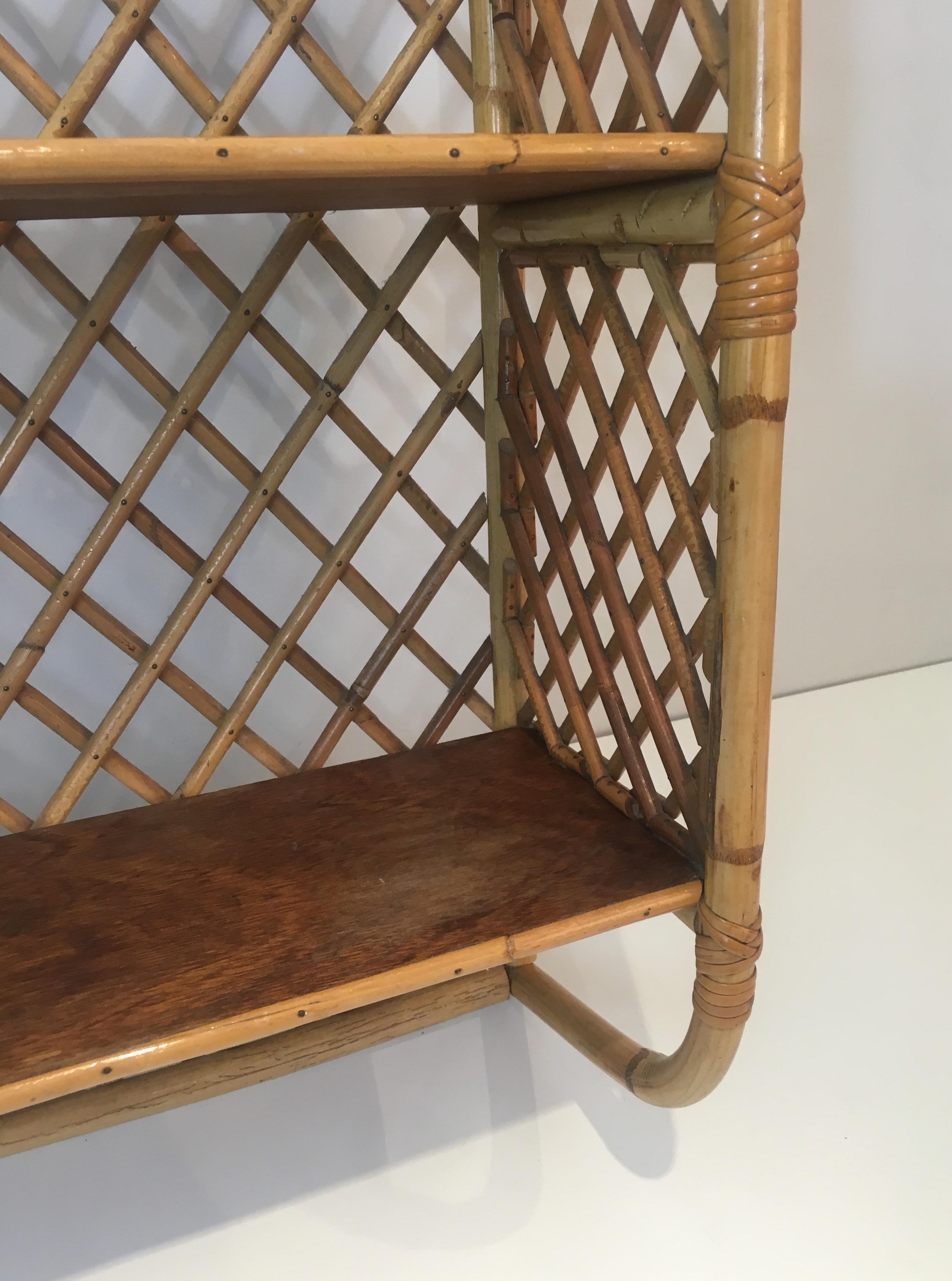Attributed to Audoux Minet, Rattan and Wood Wall Shelves, French, circa 1950 For Sale 12