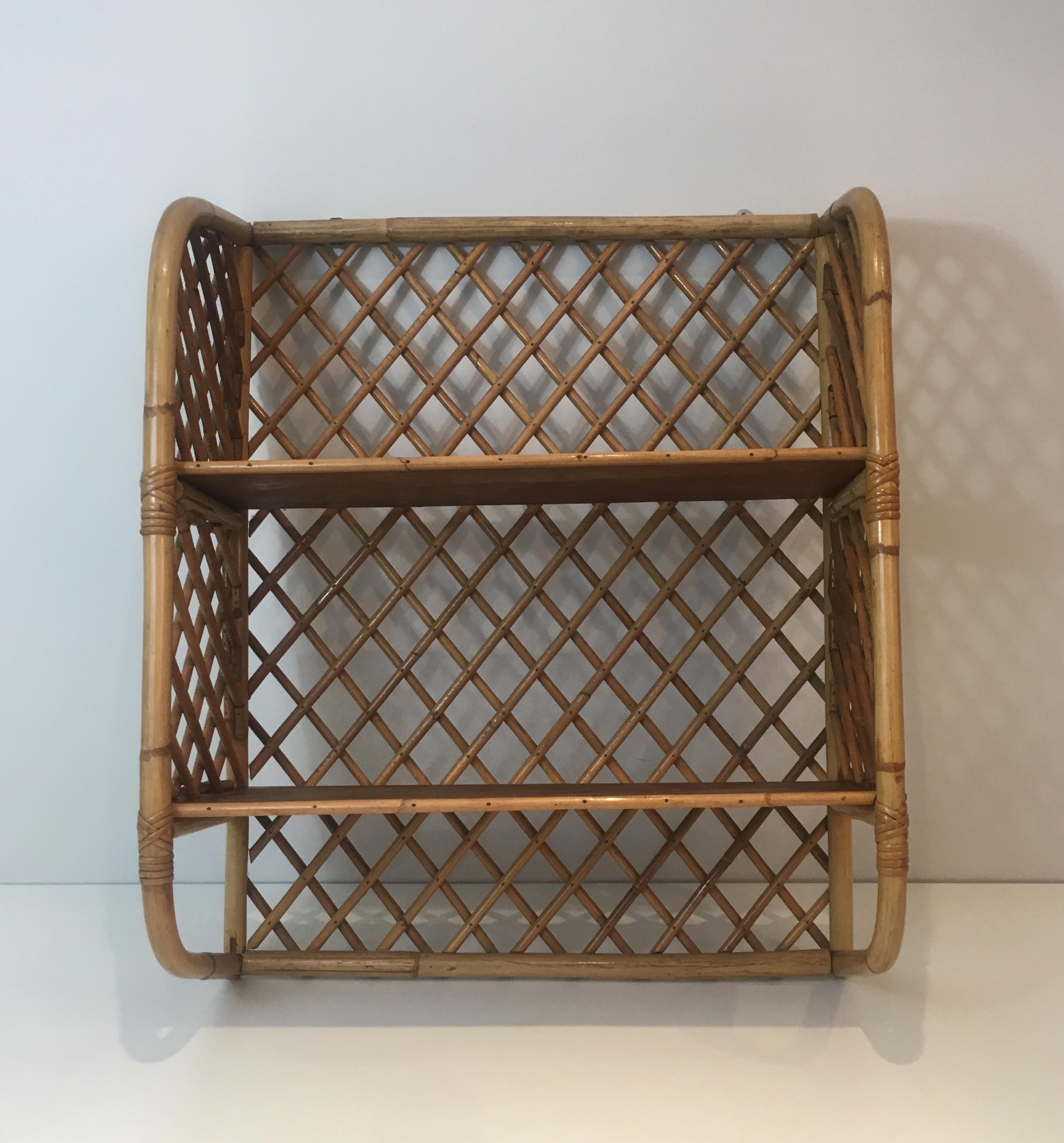 Attributed to Audoux Minet, Rattan and Wood Wall Shelves, French, circa 1950 For Sale 14