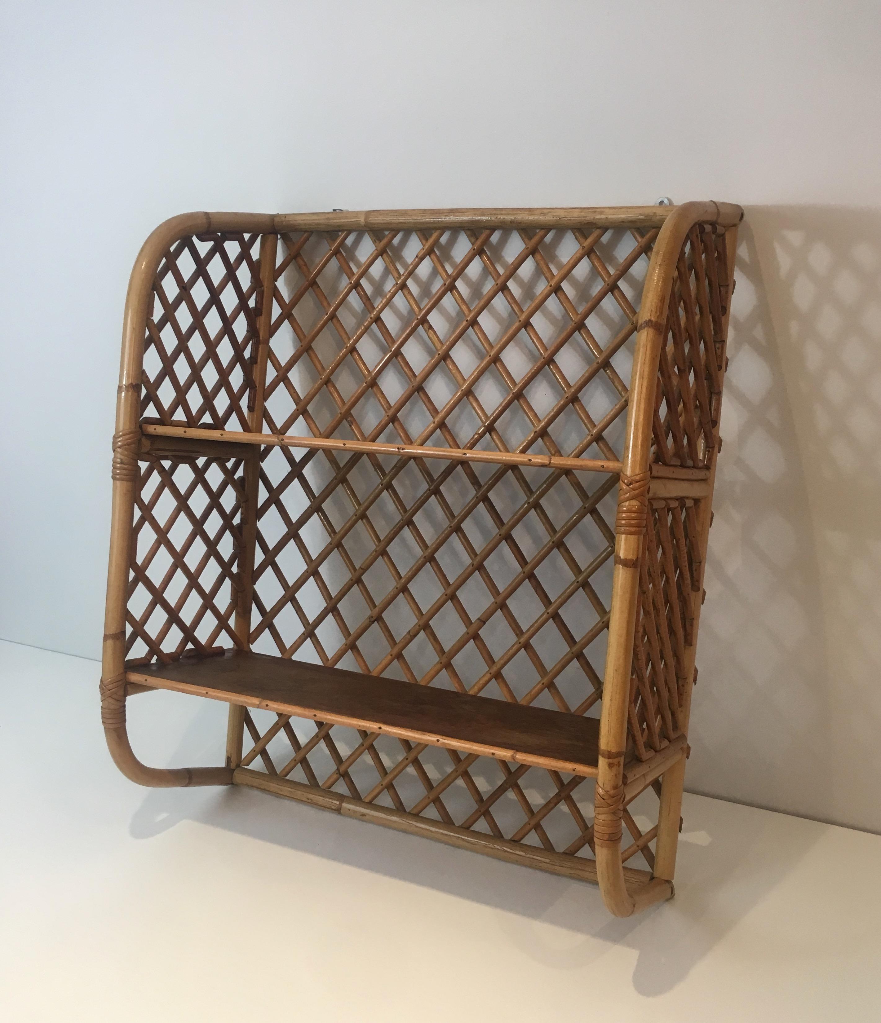 Attributed to Audoux Minet, Rattan and Wood Wall Shelves, French, circa 1950 For Sale 15