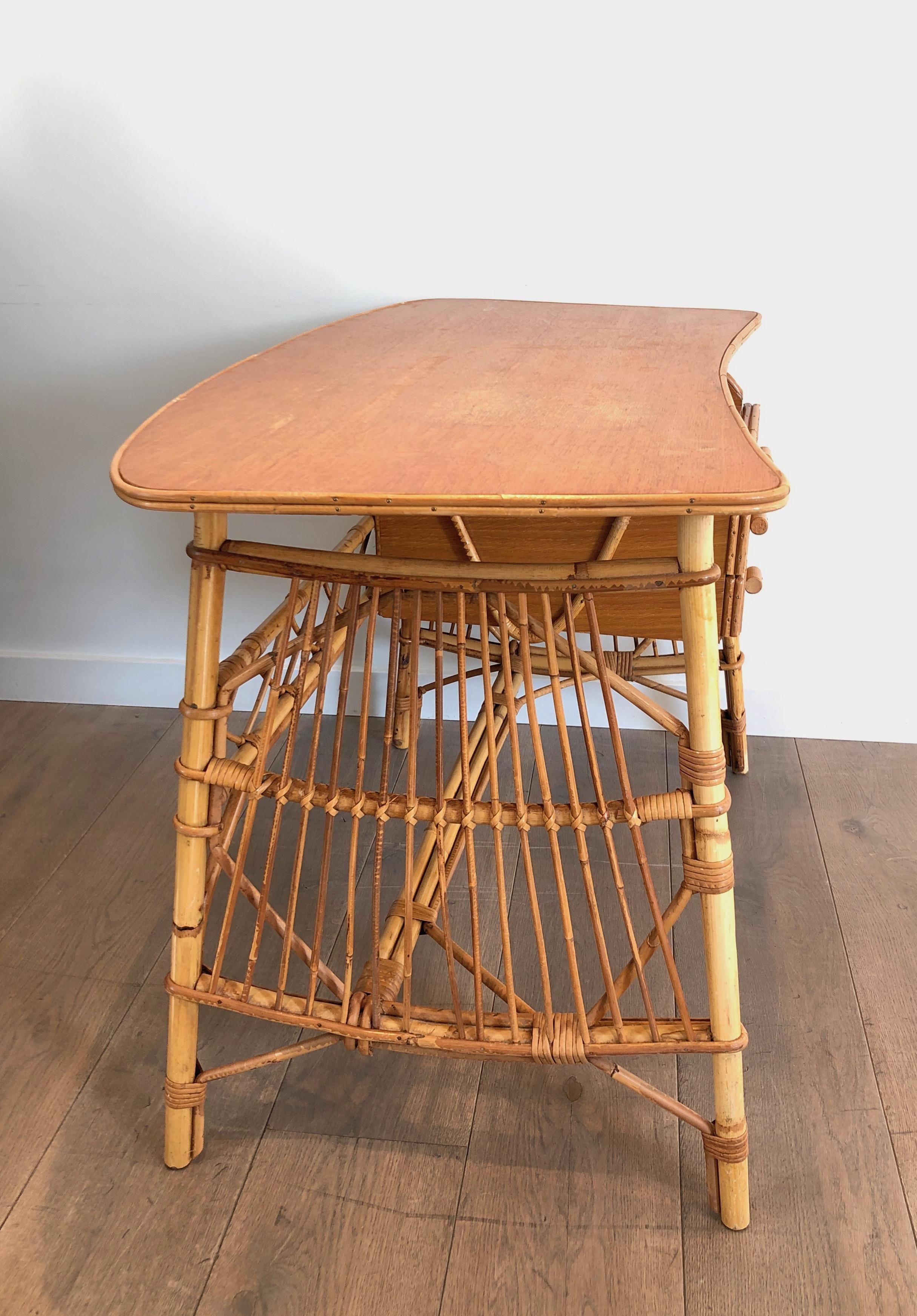Attributed to Audoux Minet, Rattan Desk with Drawers, French, Circa 1970 For Sale 2