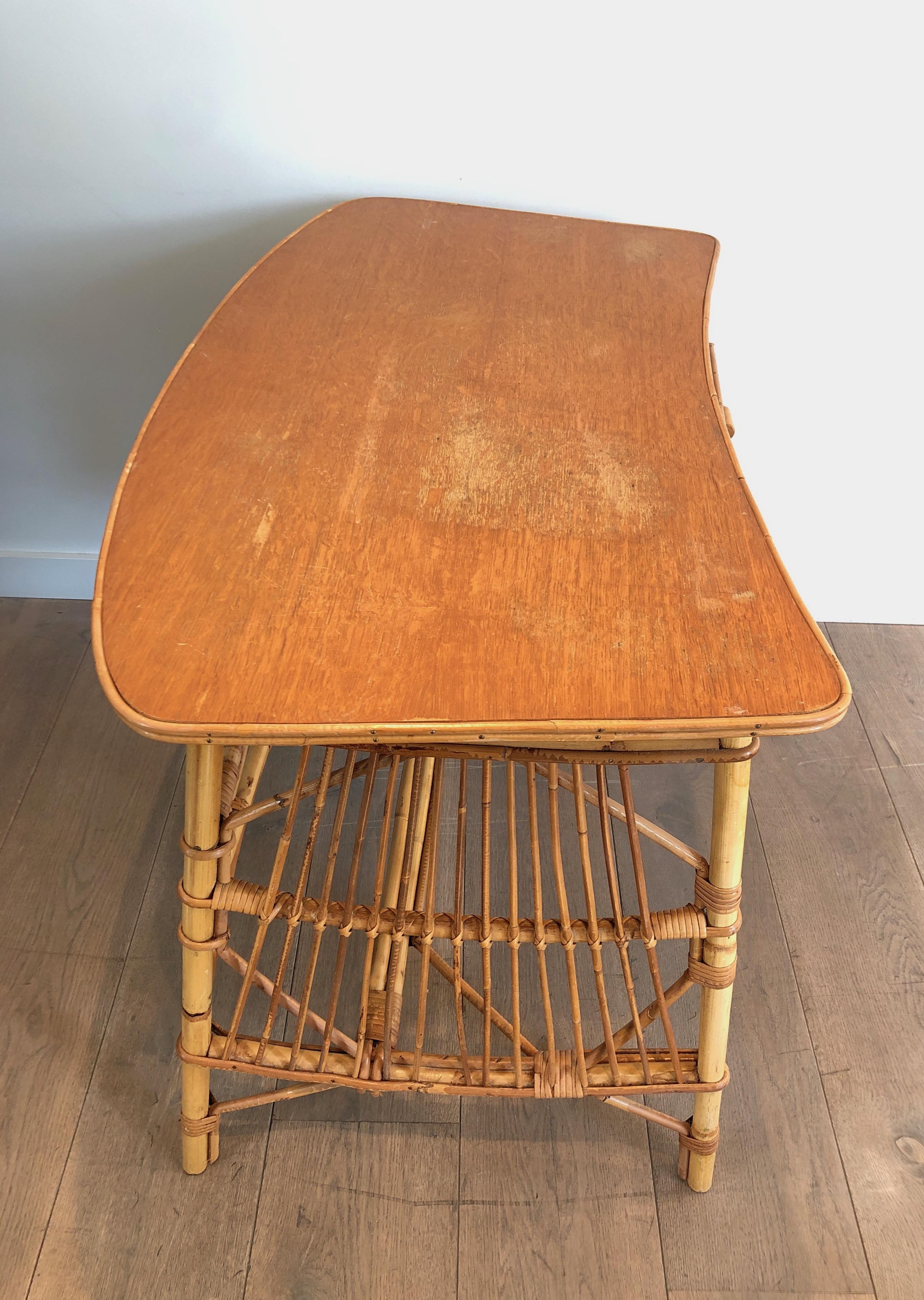 Attributed to Audoux Minet, Rattan Desk with Drawers, French, Circa 1970 For Sale 3