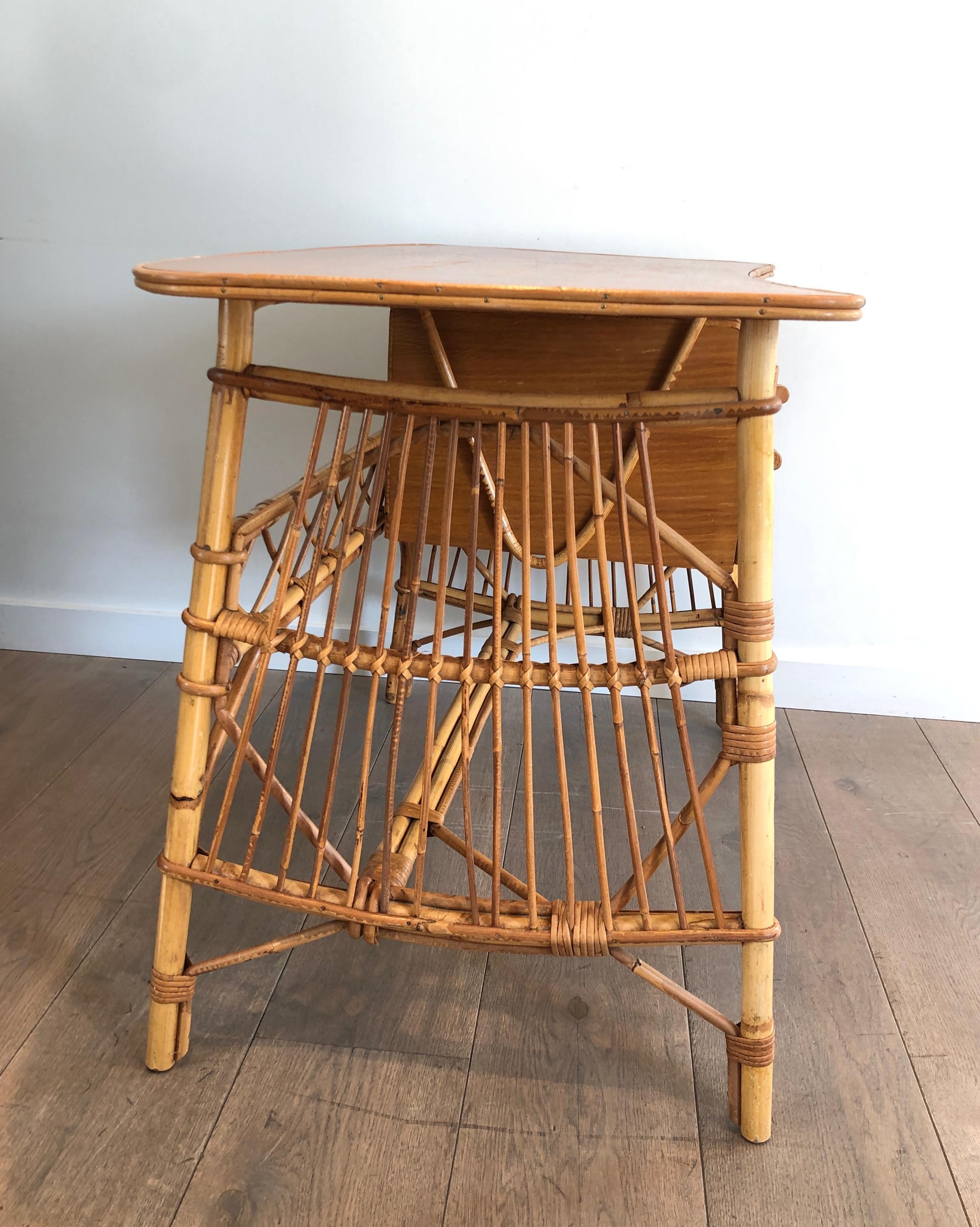 Attributed to Audoux Minet, Rattan Desk with Drawers, French, Circa 1970 For Sale 8