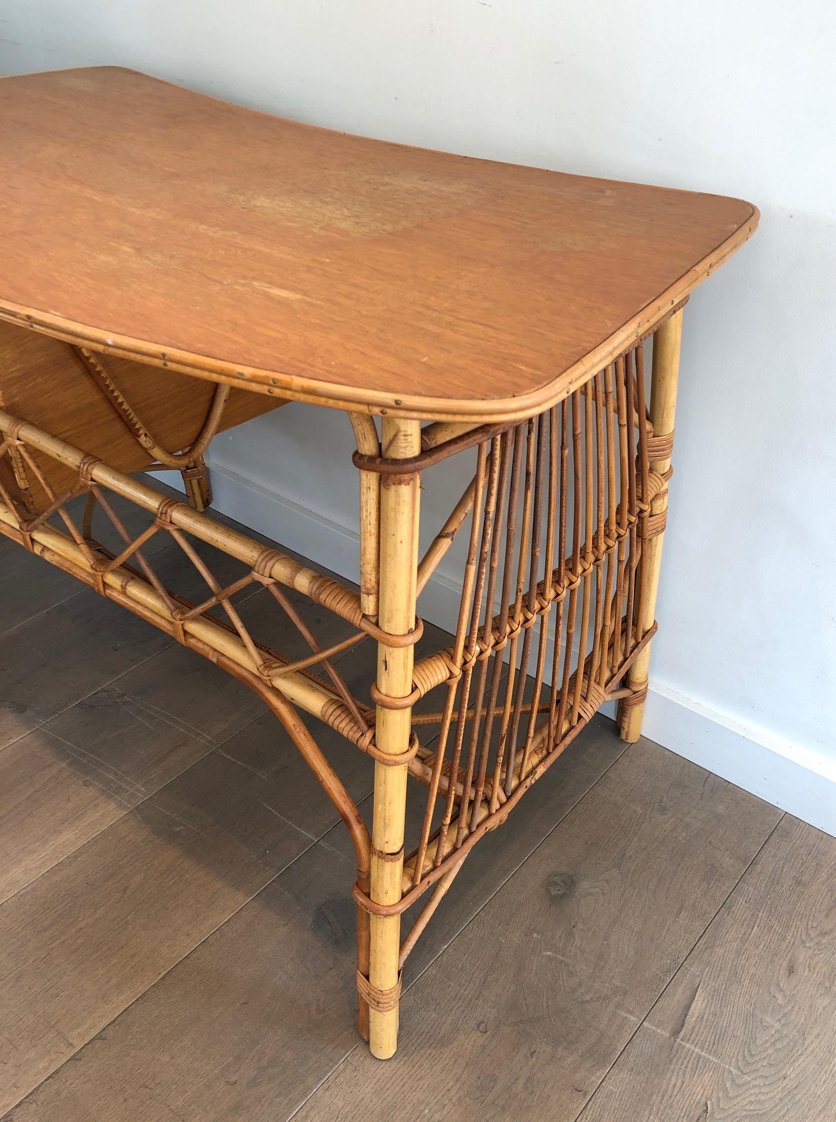 Attributed to Audoux Minet, Rattan Desk with Drawers, French, Circa 1970 For Sale 10