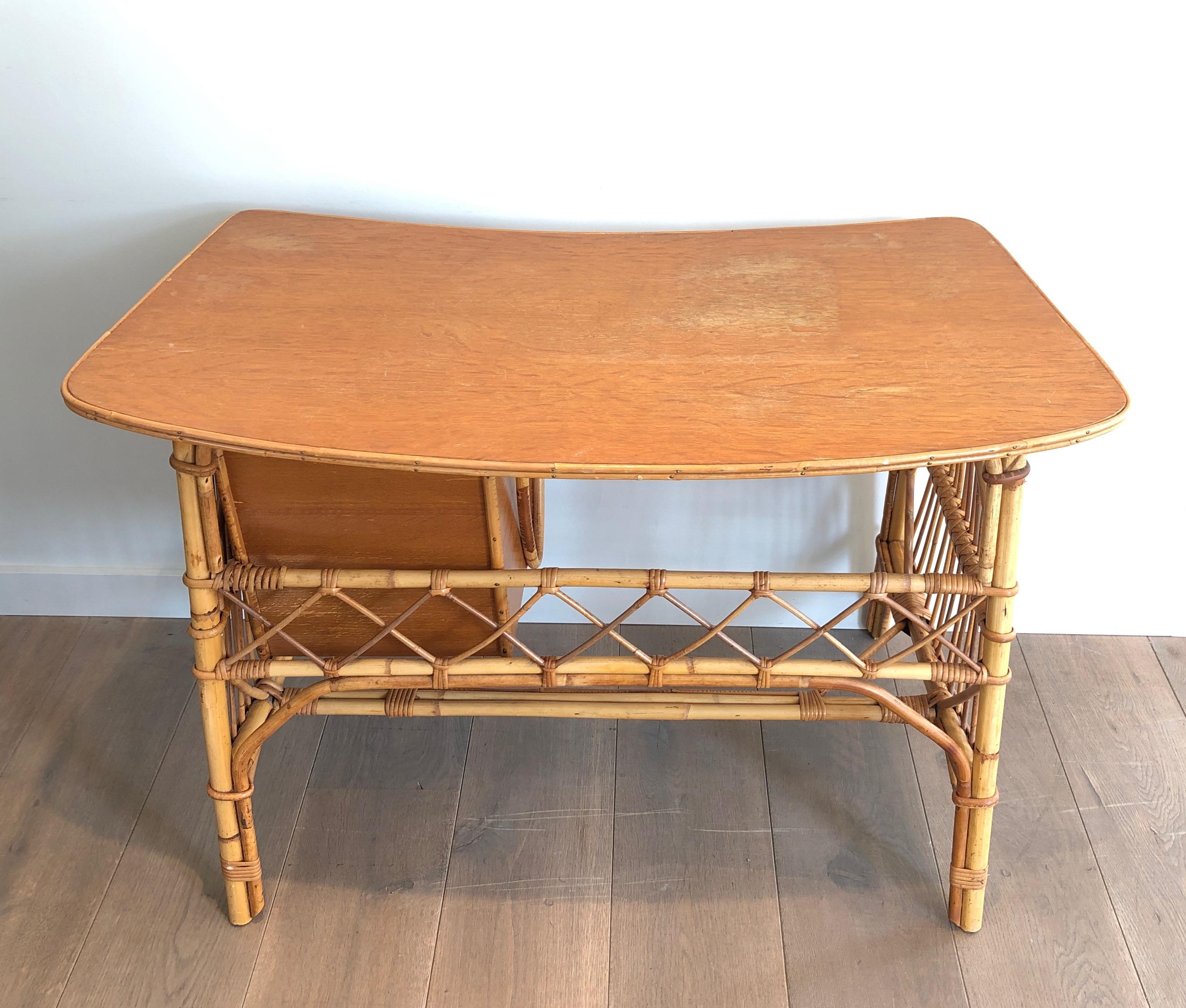 Attributed to Audoux Minet, Rattan Desk with Drawers, French, Circa 1970 For Sale 12