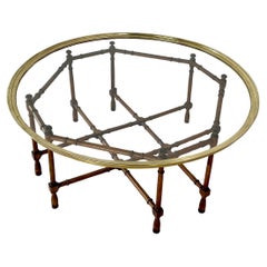 Attributed to Baker Faux Bamboo Brass and Glass Octagonal Cocktail Table