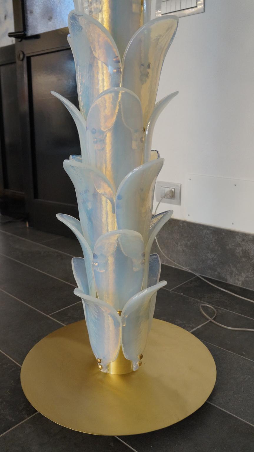 Attributed to Barovier, Opaline Palm Two Murano Glass Floor Lamps, 1990s For Sale 3