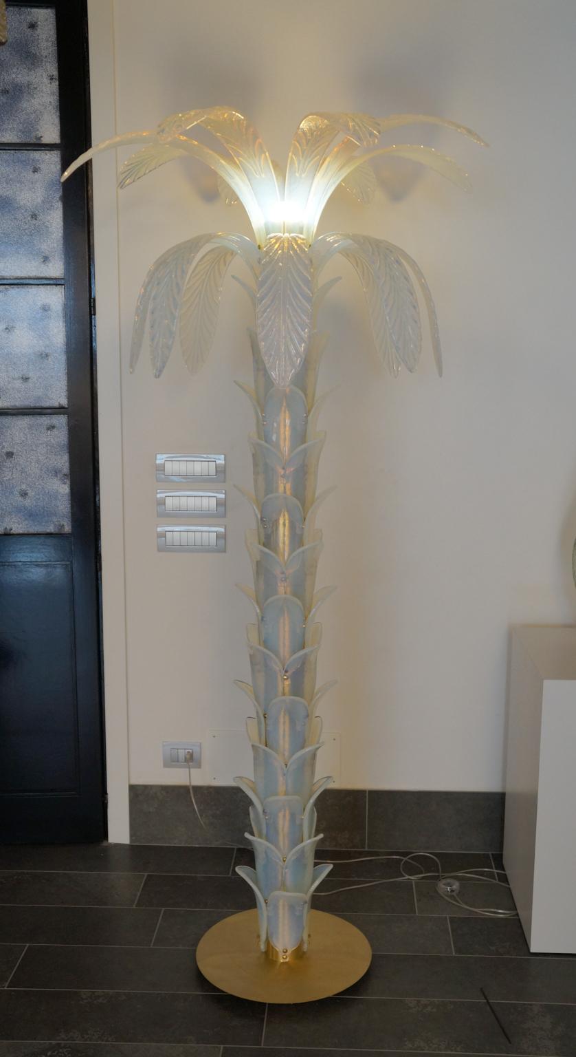 Attributed to Barovier, Opaline Palm Two Murano Glass Floor Lamps, 1990s For Sale 5