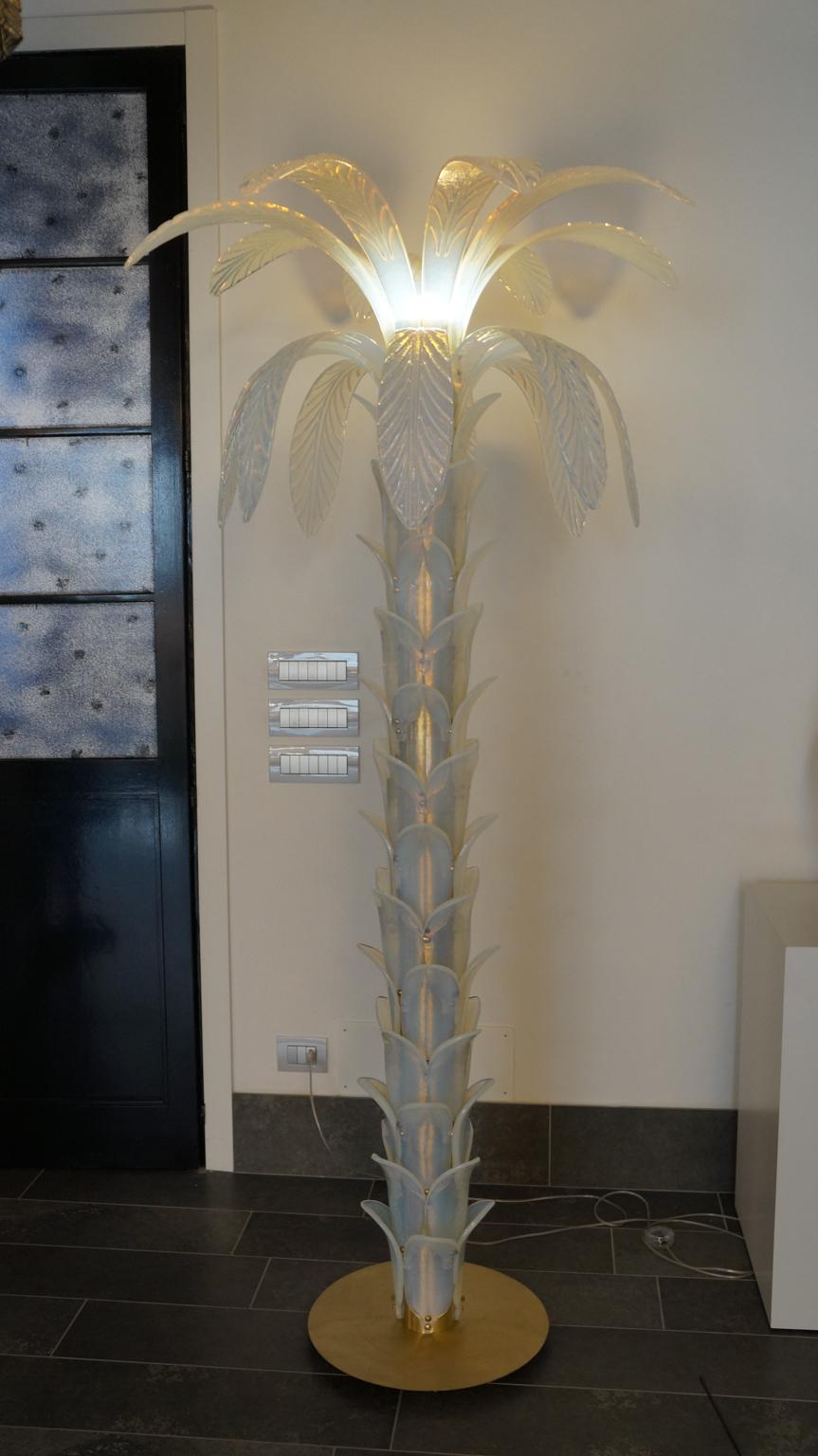 Attributed to Barovier, Opaline Palm Two Murano Glass Floor Lamps, 1990s For Sale 6