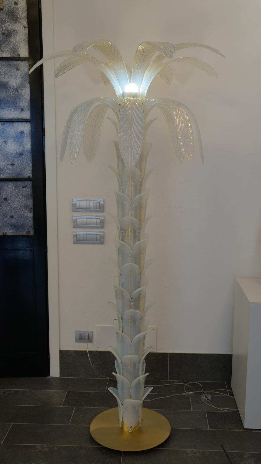 Attributed to Barovier, Opaline Palm Two Murano Glass Floor Lamps, 1990s For Sale 7