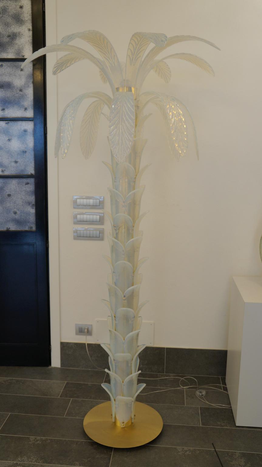 Attributed to Barovier, Opaline Palm Two Murano Glass Floor Lamps, 1990s For Sale 8