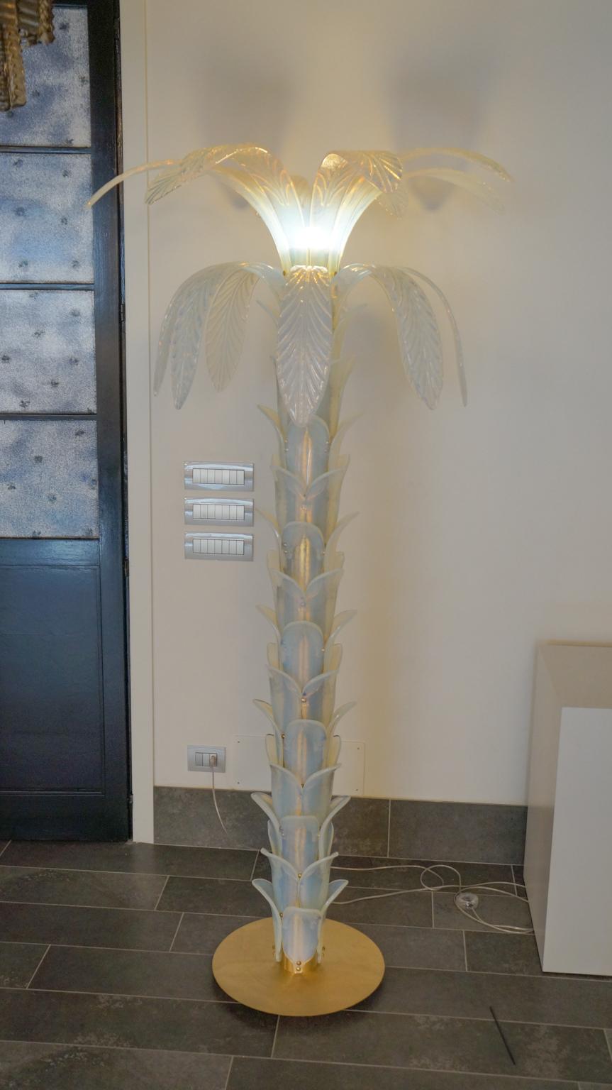 Attributed to Barovier, Opaline Palm Two Murano Glass Floor Lamps, 1990s For Sale 13