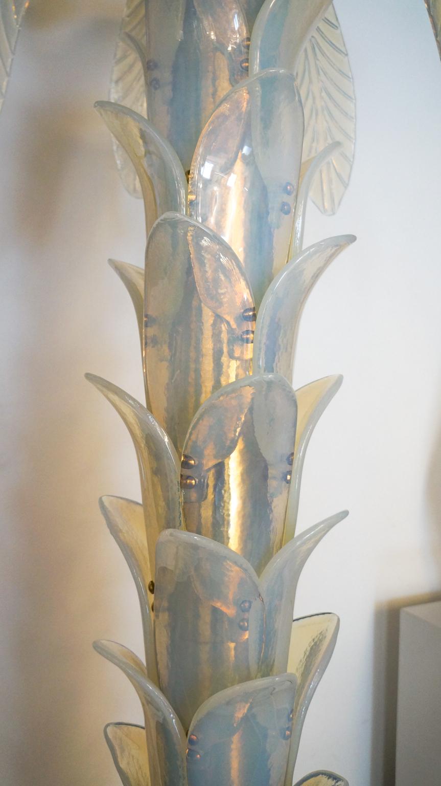 Late 20th Century Attributed to Barovier, Opaline Palm Two Murano Glass Floor Lamps, 1990s For Sale