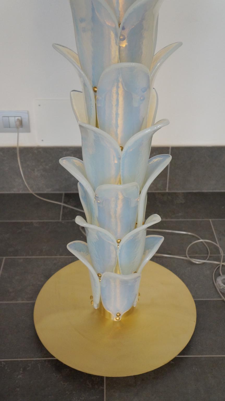 Art Glass Attributed to Barovier, Opaline Palm Two Murano Glass Floor Lamps, 1990s For Sale