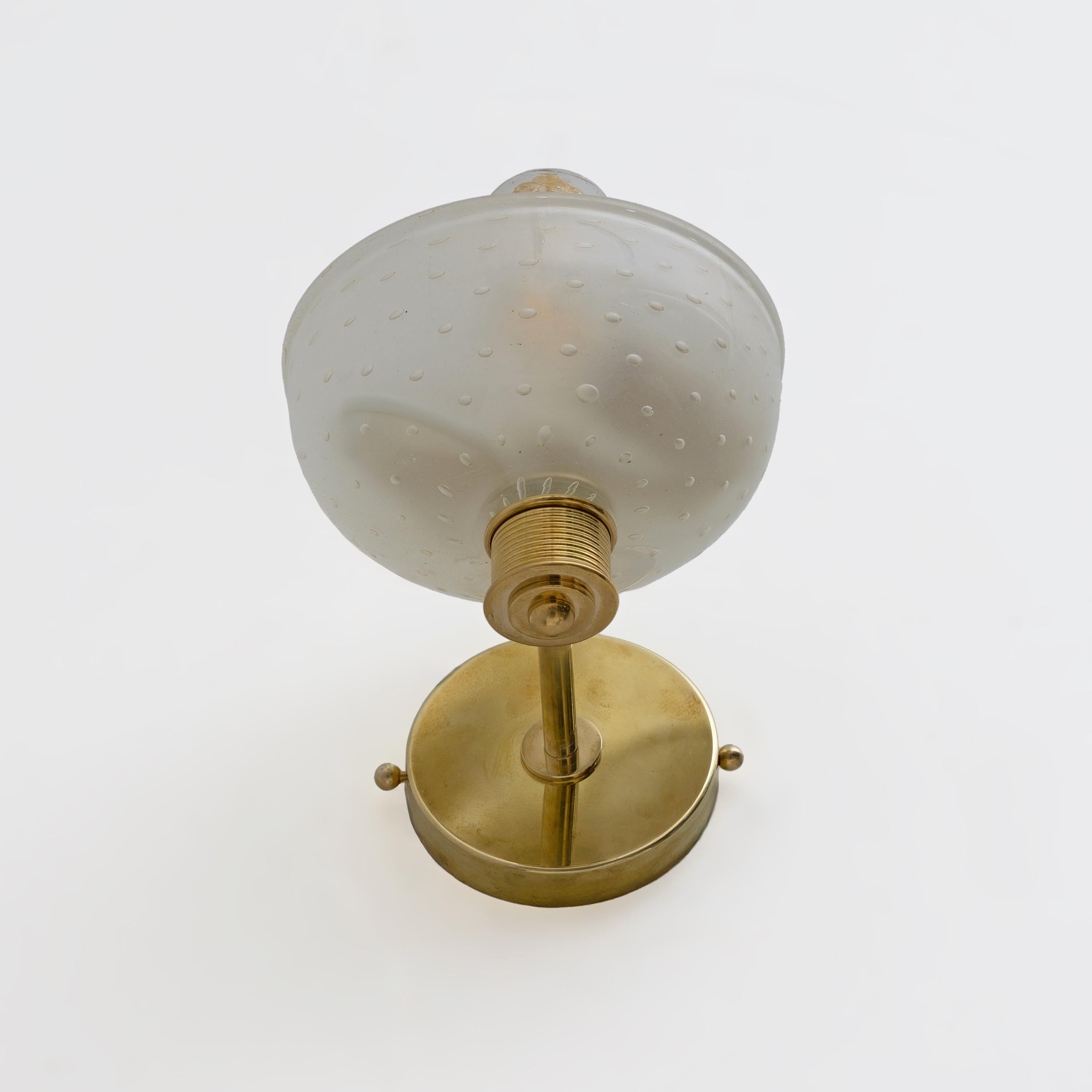 Late 20th Century Attributed to Barovier & Toso Brass and Pulegoso Murano Glass Sconces, Pair For Sale