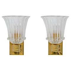 Attributed to Barovier & Toso Brass and Murano Glass Sconces, Pair