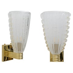 Attributed to Barovier & Toso Brass and "Reticello" Murano Glass Sconces