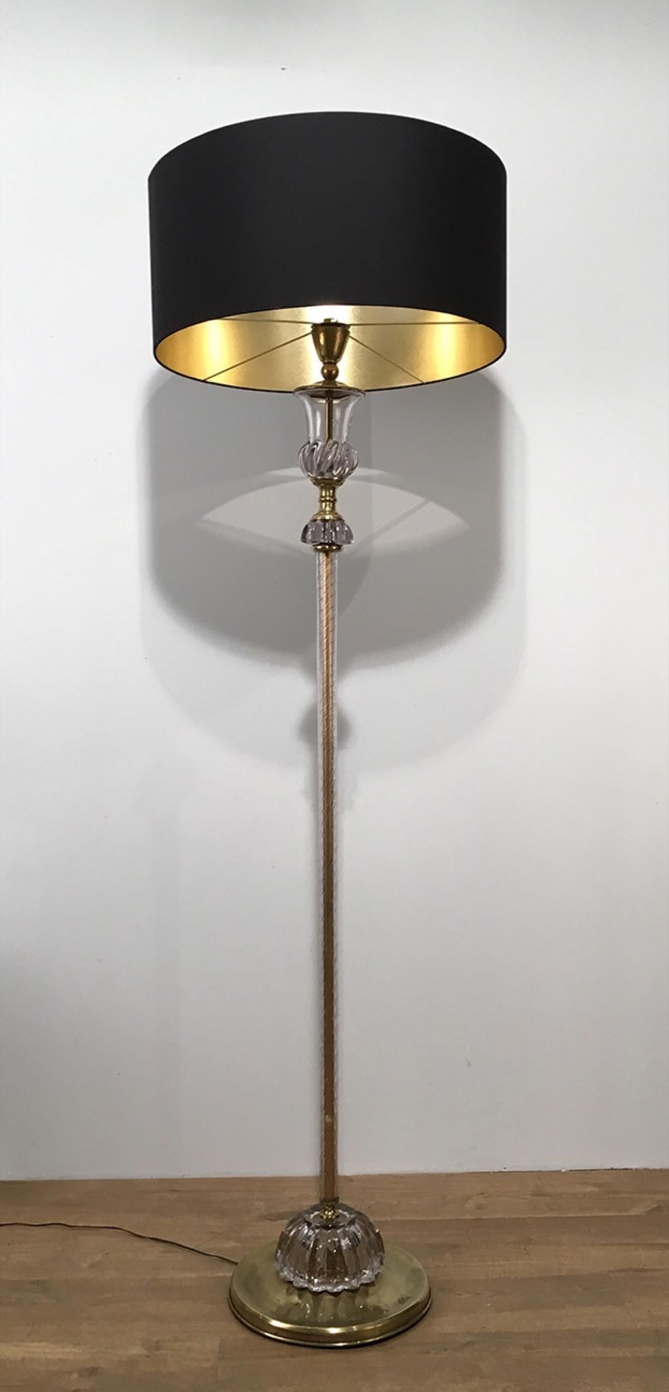 Mid-Century Modern Attributed to Barovier & Toso, Murano Glass Floor Lamp, circa 1940 For Sale
