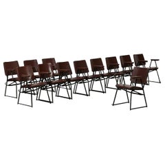 Ensemble de  Six chaises attribuées à BBPR Studio, style mi-siècle moderne en bois et acier