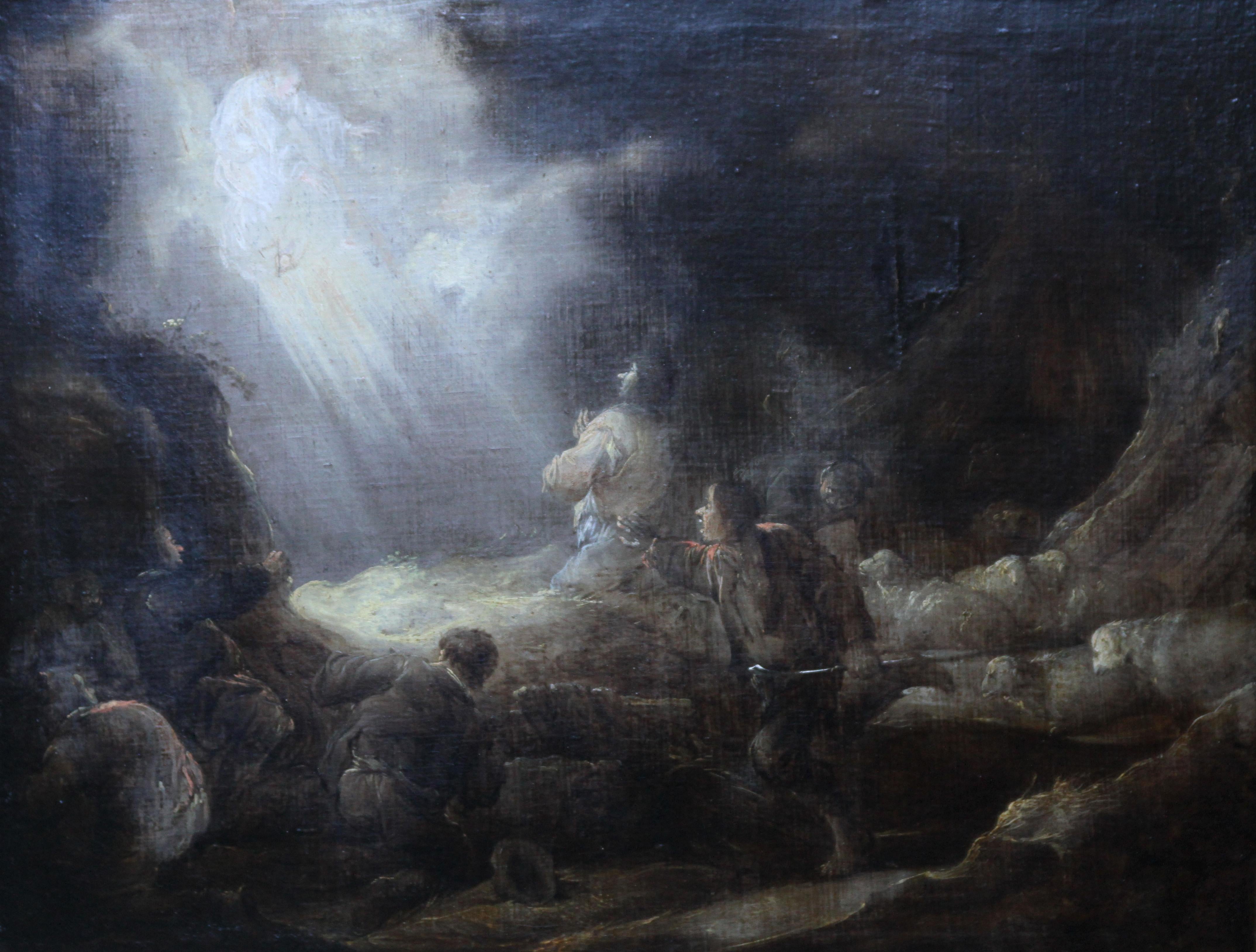 La Anunciación a los Pastores - Pintura al óleo religiosa holandesa del siglo XVII  en venta 6
