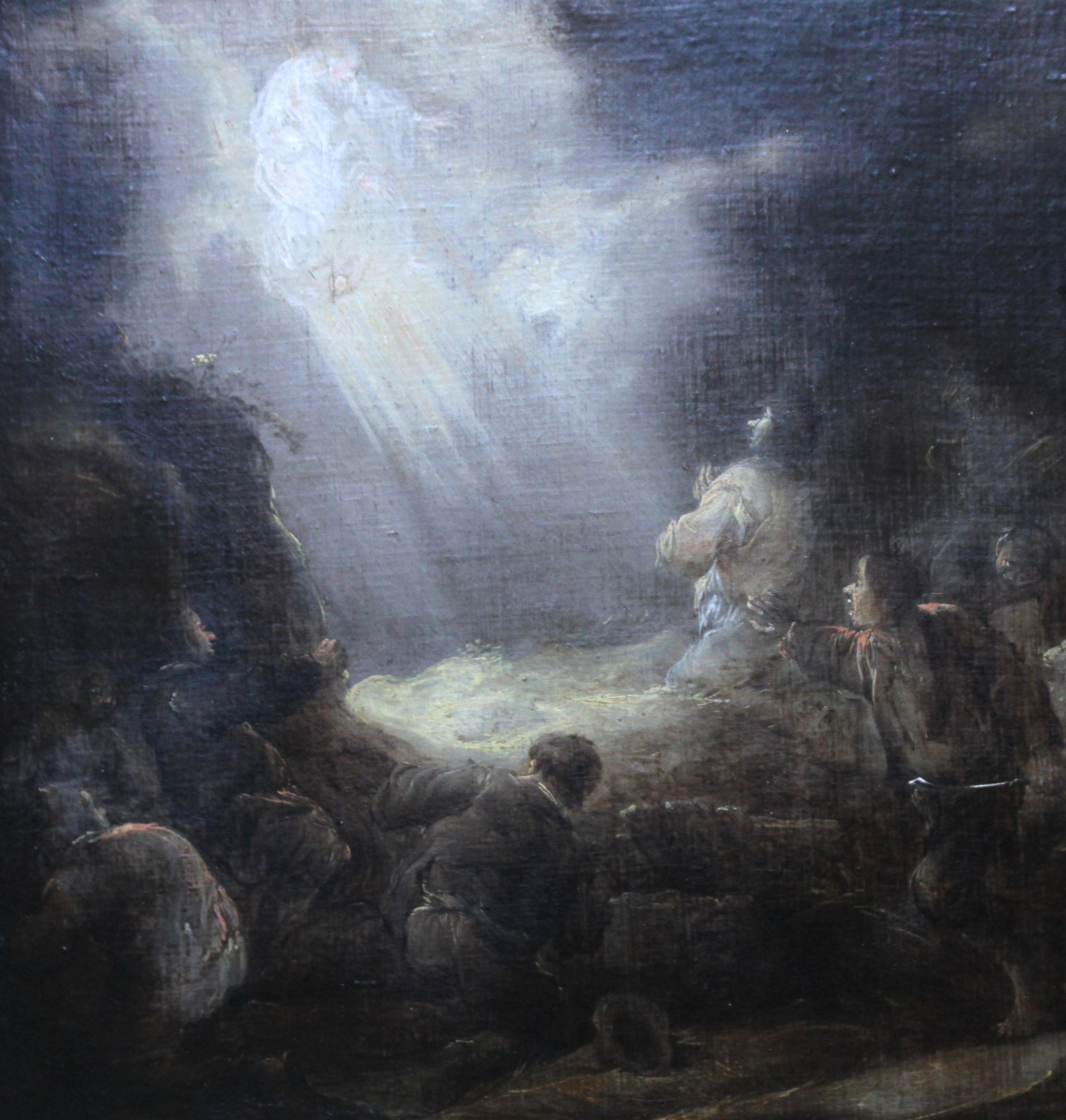 The Annunciation to the Shepherds – niederländisches religiöses Ölgemälde aus dem 17. Jahrhundert  (Alte Meister), Painting, von Attributed to Benjamin Gerritsz Cuyp 