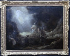 Antique The Annunciation to the Shepherds - Dutch 17thC art religious oil painting 