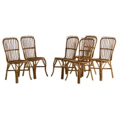 Attributed to Boncina Set of 6 Bamboo and Rattan Dining Chairs