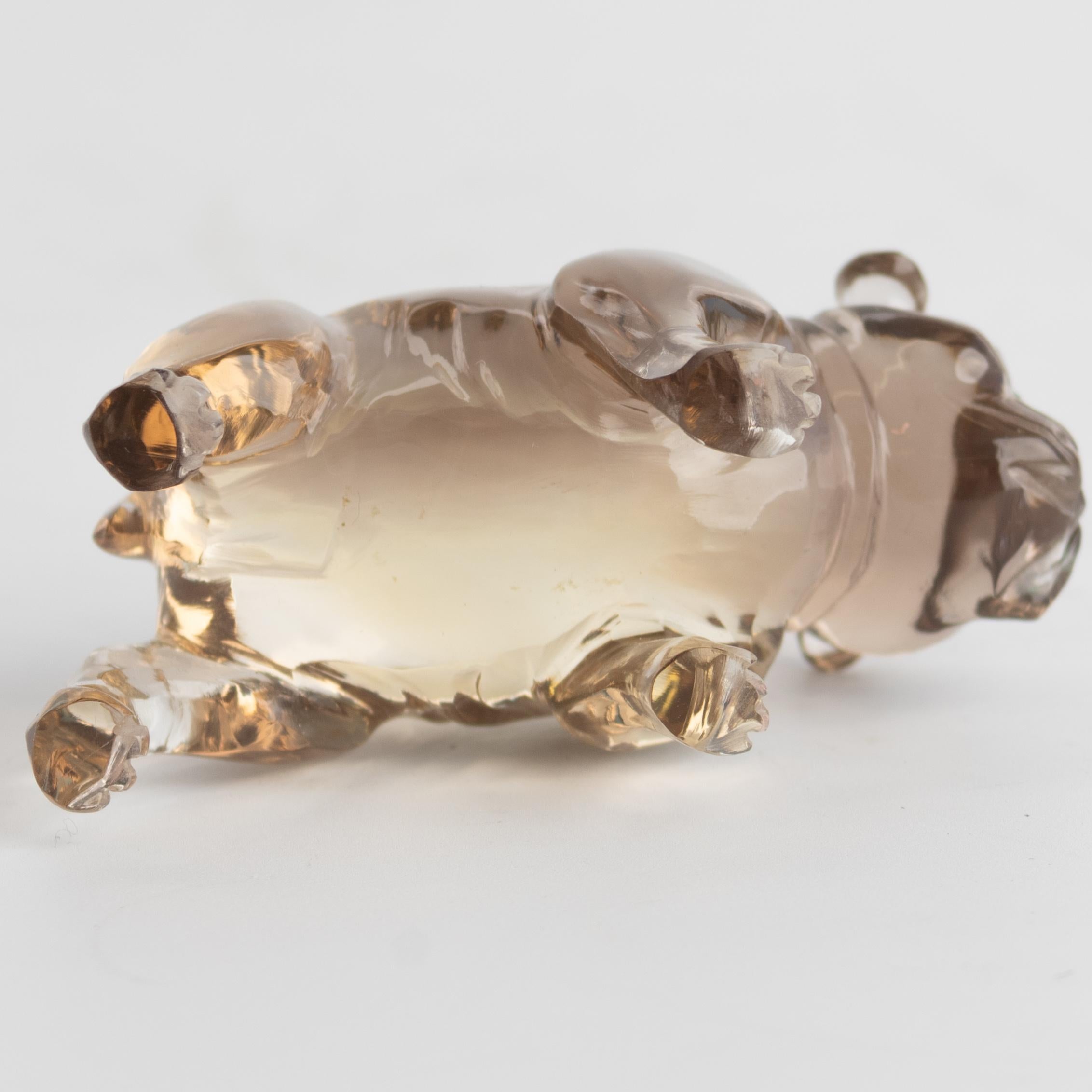 Atribuido a Carl Faberge Bulldog ruso de cuarzo ahumado con ojos de esmeralda incrustados siglo XX en venta