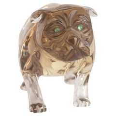 Attributed to Carl Faberge Russian Smoky Quartz Bulldog with Inset Emerald Eyes