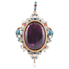 Neo-Renaissance Pendant with Amethyst and Enamels Attributed to Carlo Giuliano