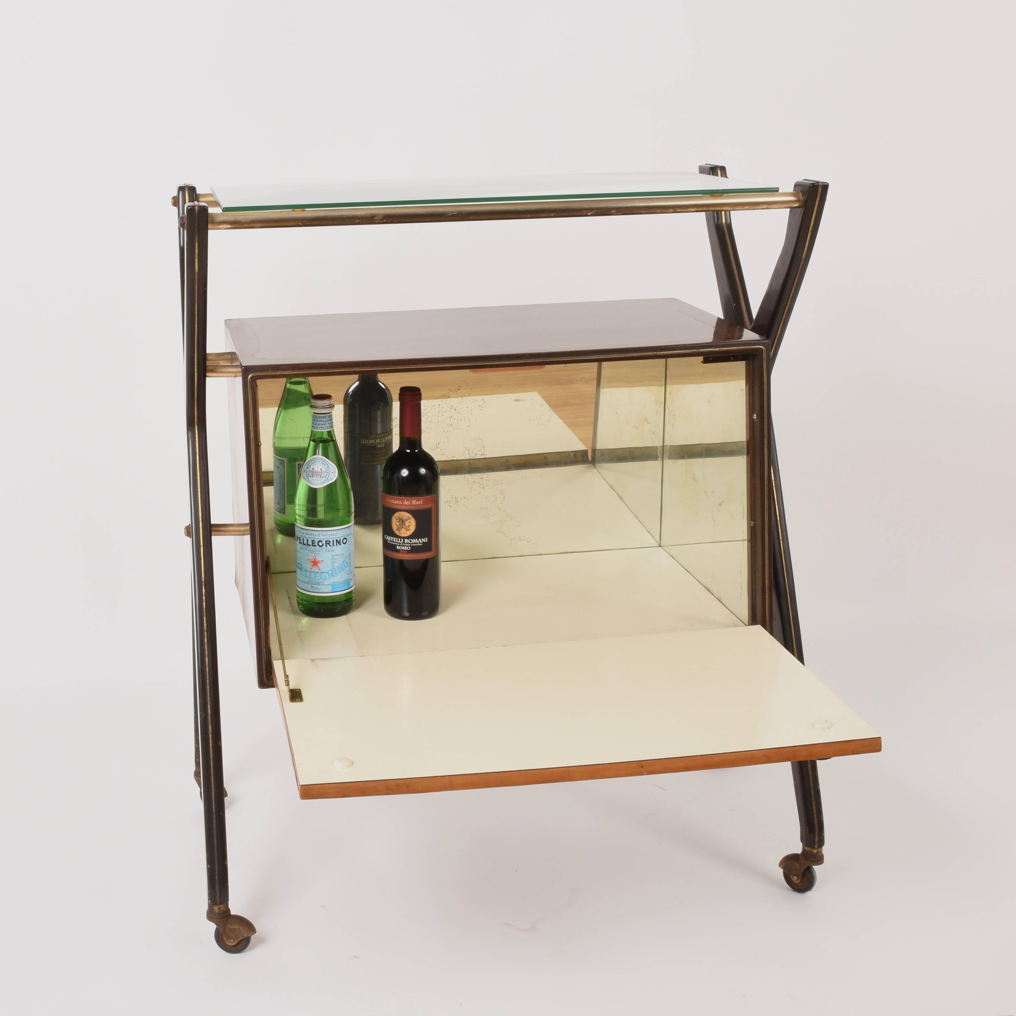 Mid-Century Modern Attributed to Cesare Lacca Dry Bar Trolley, Italy, 1950s