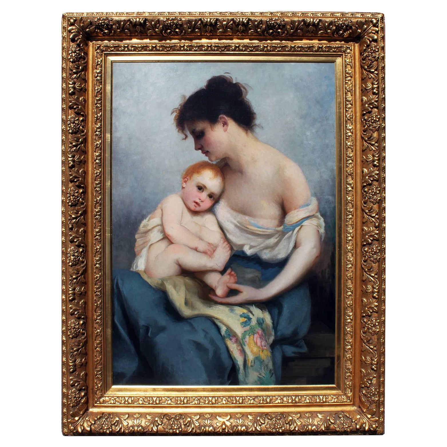 Attributed to Charles Edward Hallé "Mother and Child" A Fine Oil on Canvas For Sale