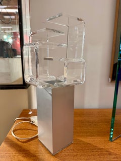Attributed to Charles Hollis Jones, Modernist Lucite and Chrome Table Lamp, USA