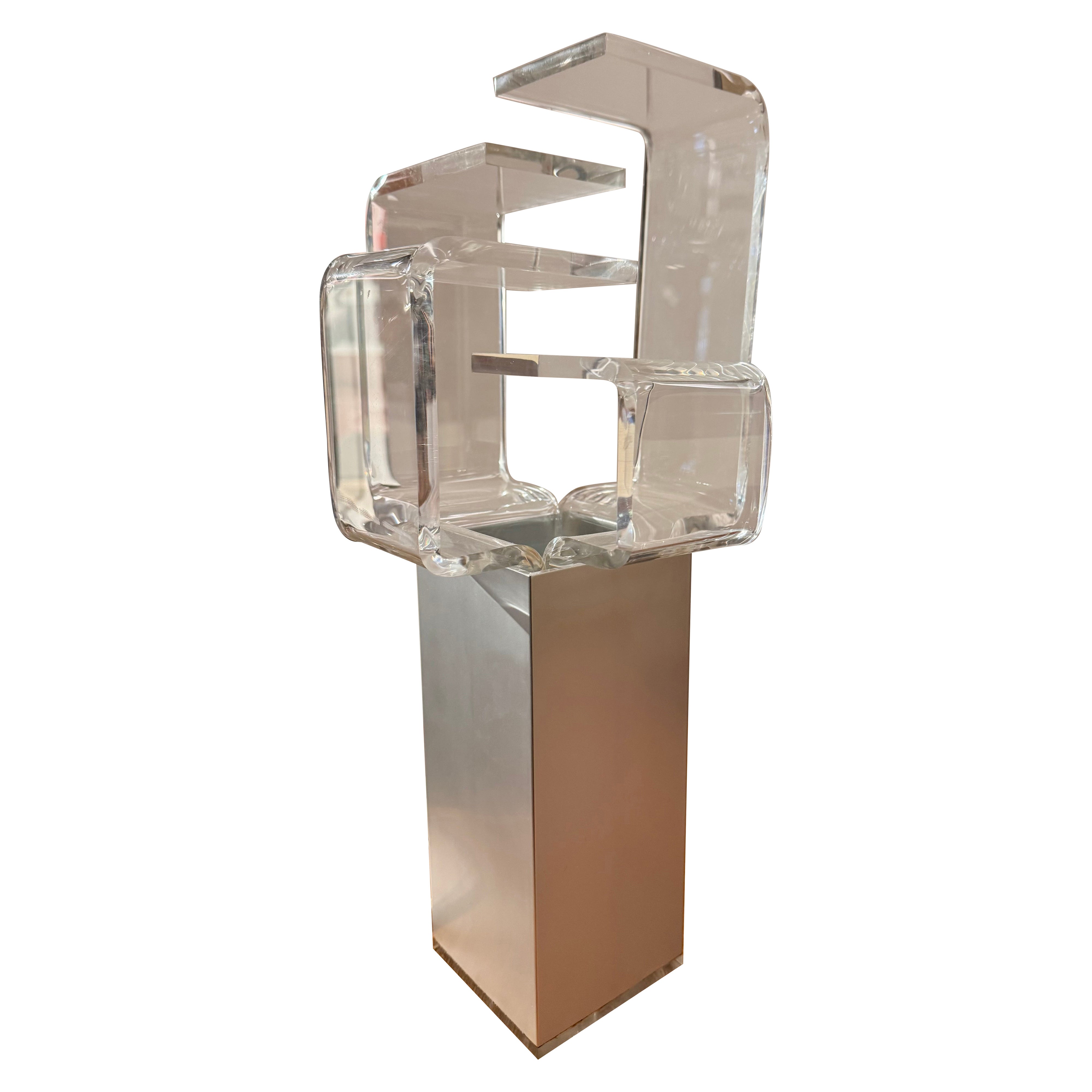Attributed to Charles Hollis Jones, Modernist Lucite and Chrome Table Lamp, USA For Sale