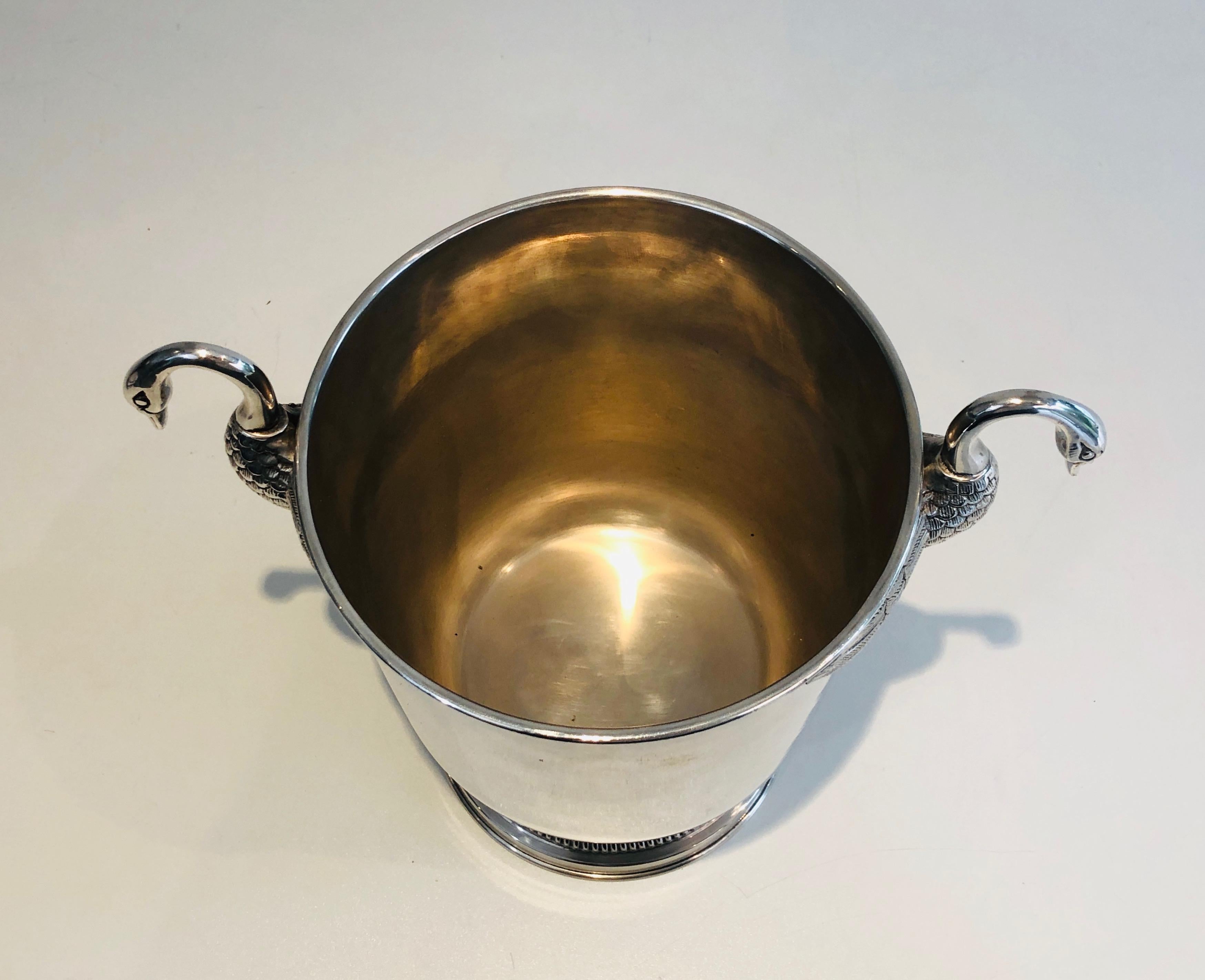 Attributed to Christofle, Silver Plated Ice Bucket with Swans, French, 1940s For Sale 5