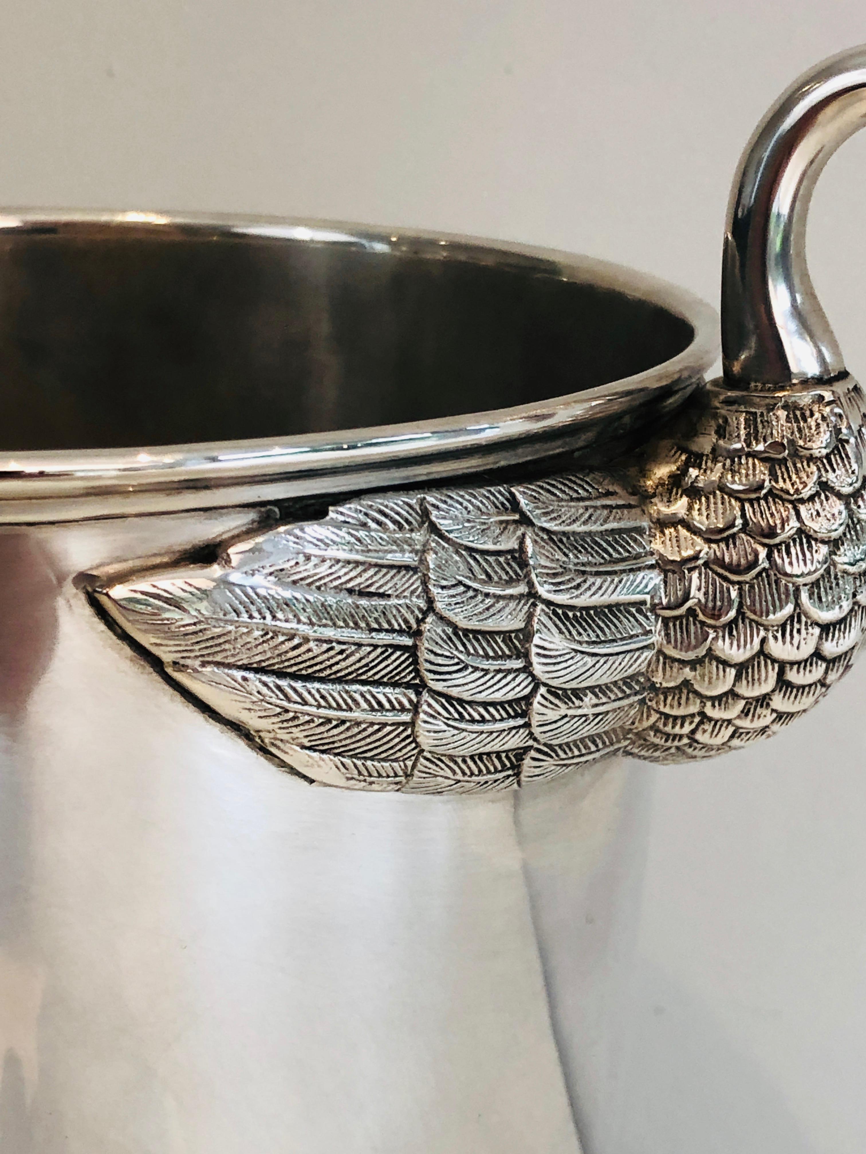 Attributed to Christofle, Silver Plated Ice Bucket with Swans, French, 1940s For Sale 6