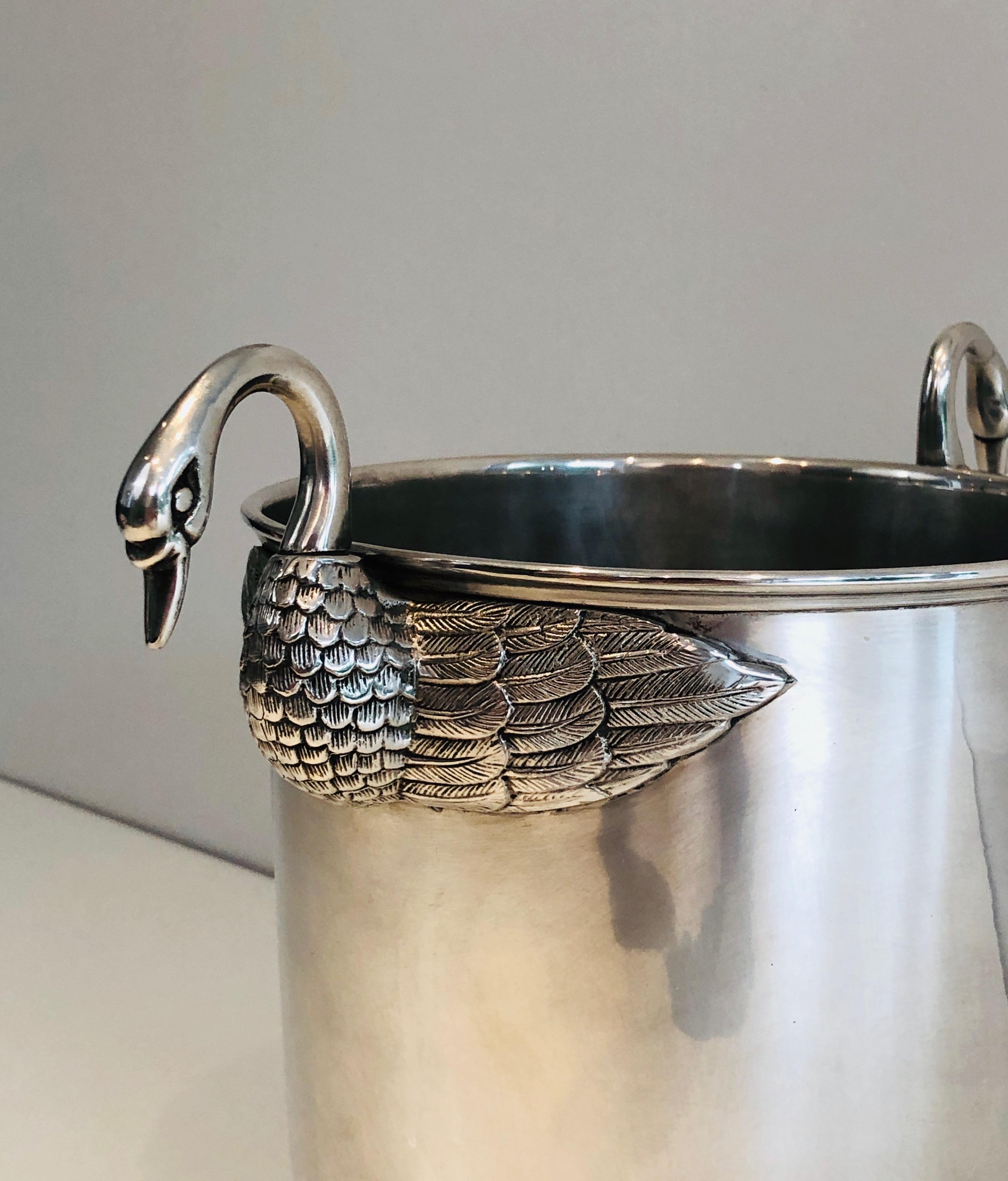 Attributed to Christofle, Silver Plated Ice Bucket with Swans, French, 1940s For Sale 7
