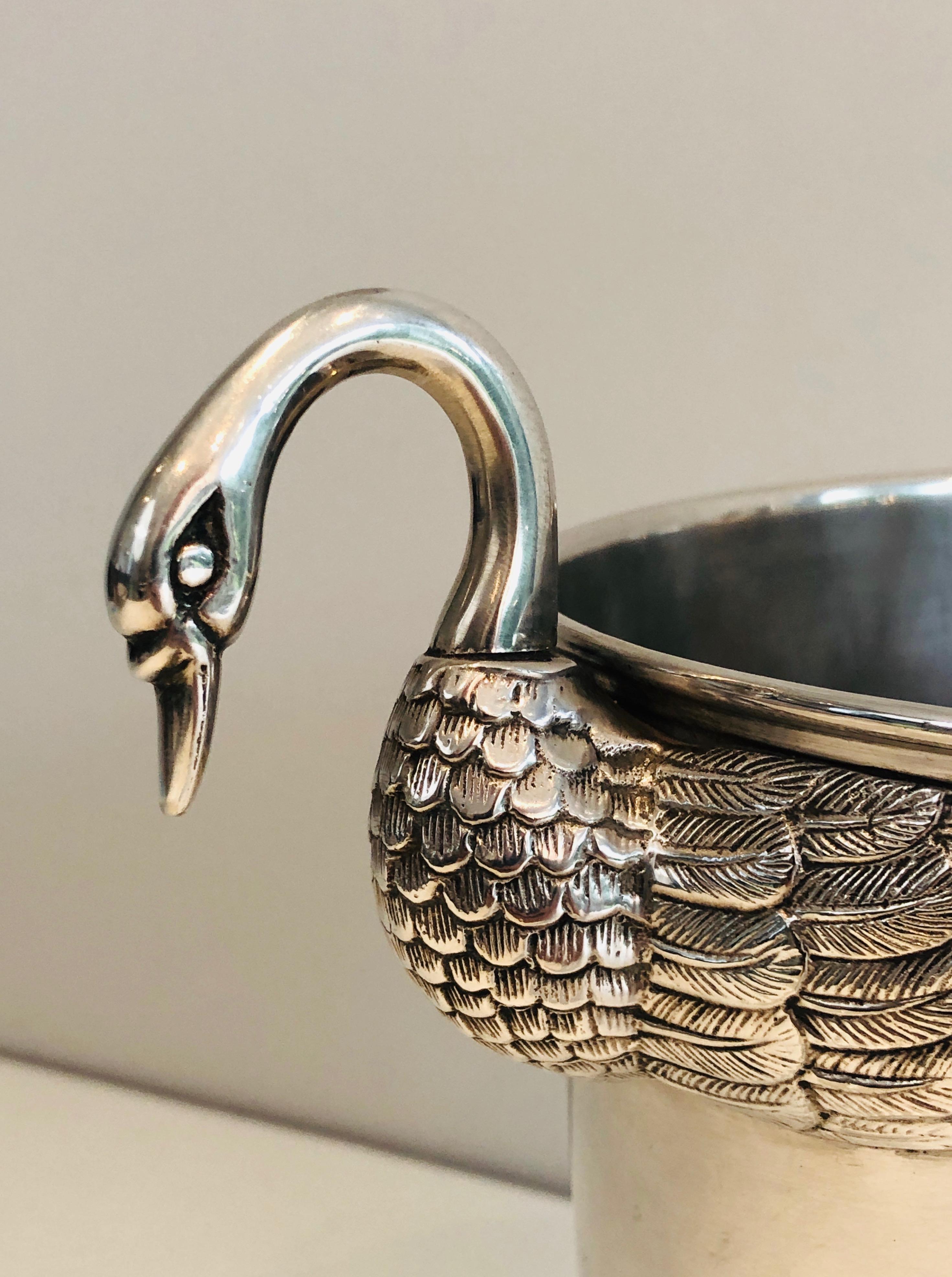 Attributed to Christofle, Silver Plated Ice Bucket with Swans, French, 1940s For Sale 9