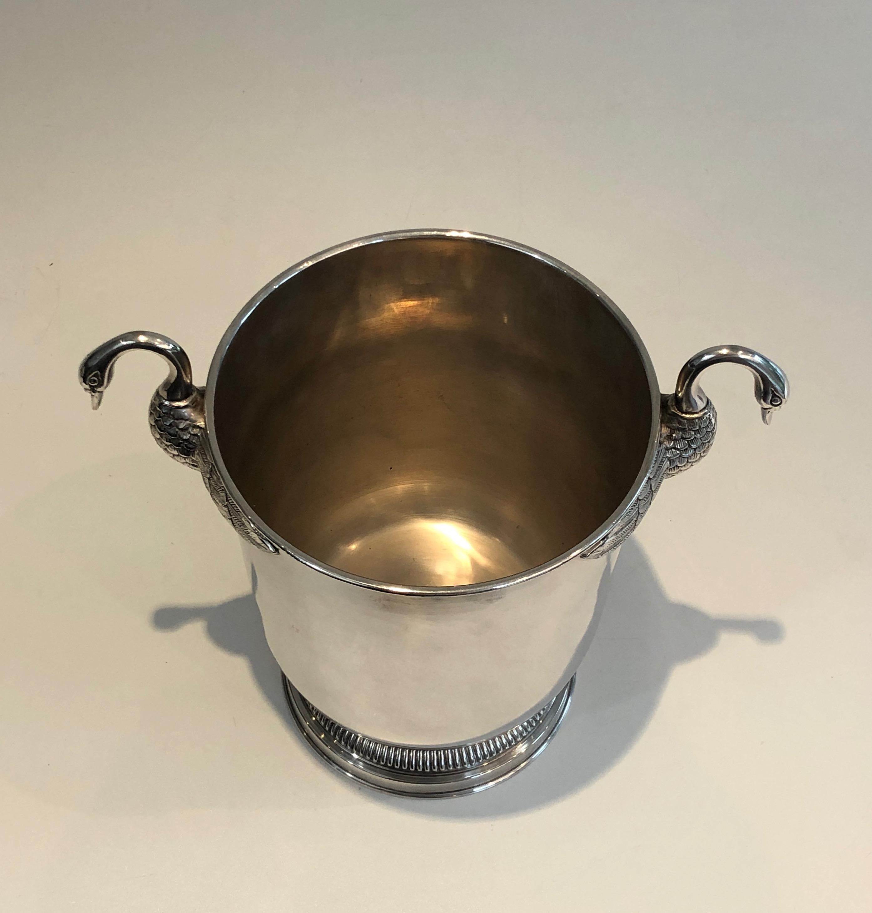 Attributed to Christofle, Silver Plated Ice Bucket with Swans, French, 1940s For Sale 11