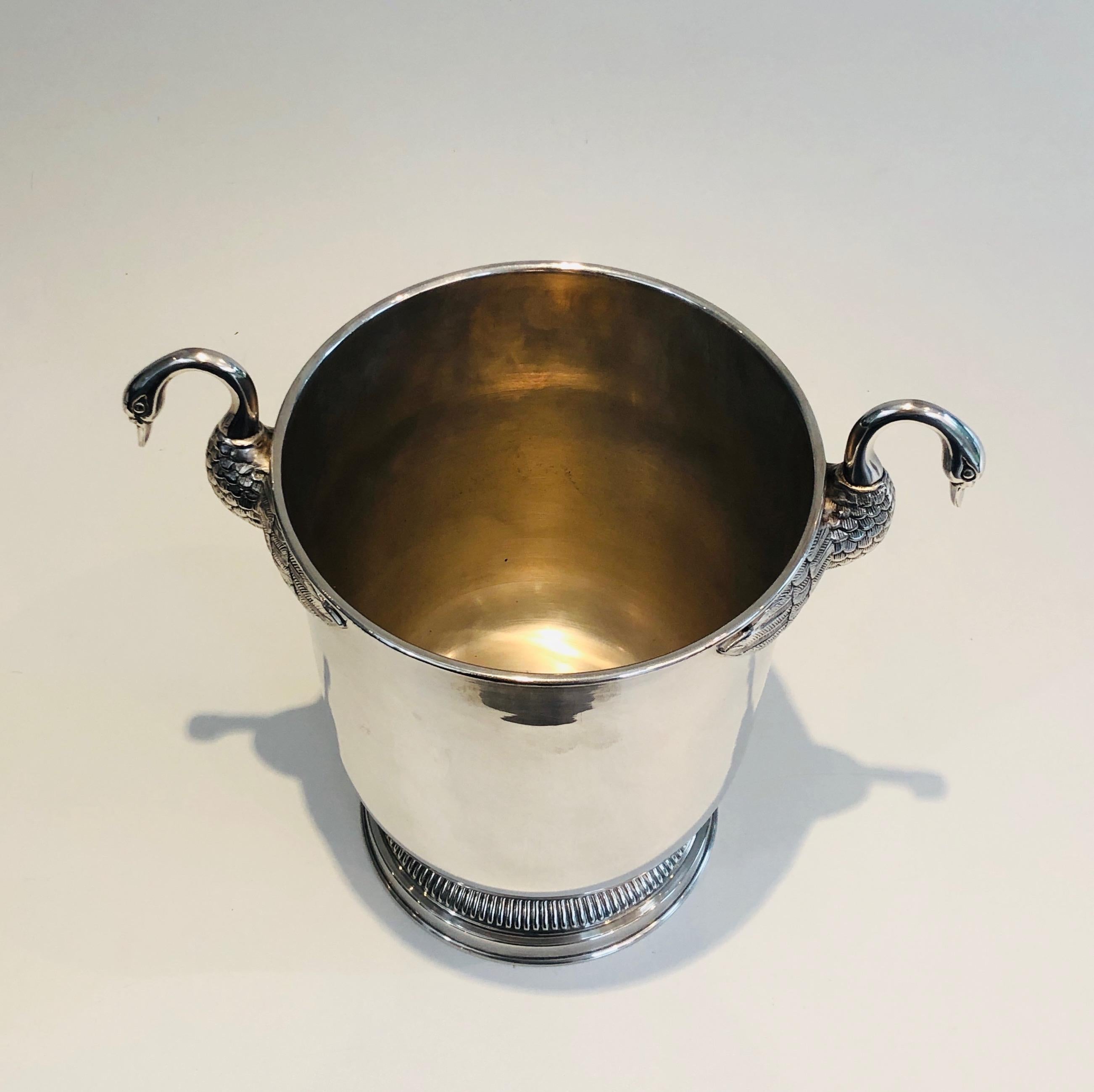 Attributed to Christofle, Silver Plated Ice Bucket with Swans, French, 1940s For Sale 12