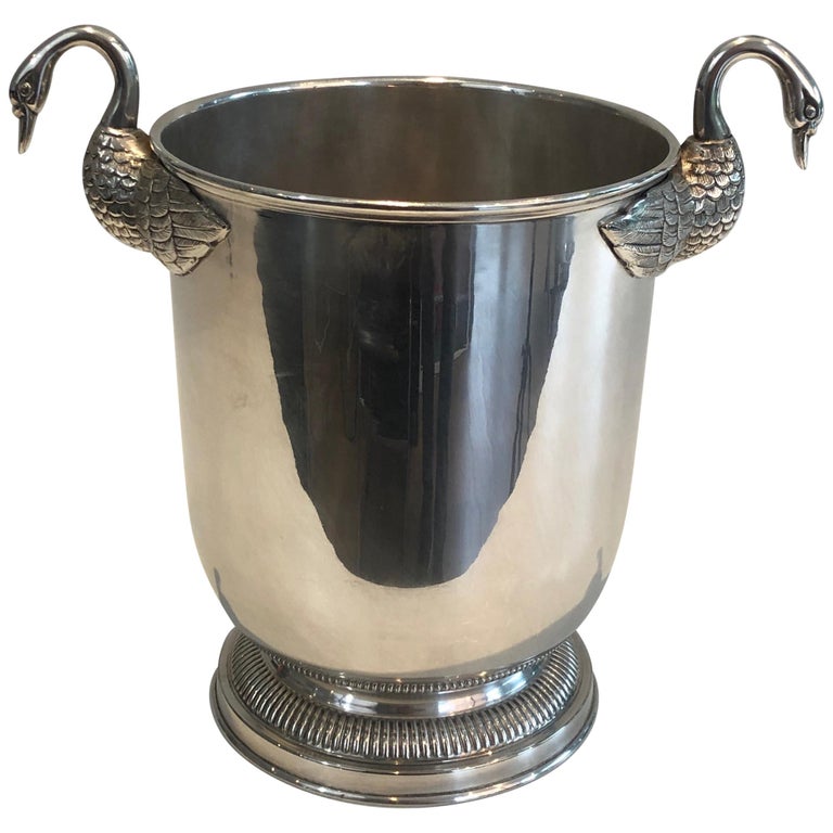 Attributed to Christofle, Silver Plated Ice Bucket with Swans, French, 1940s For Sale at 1stDibs