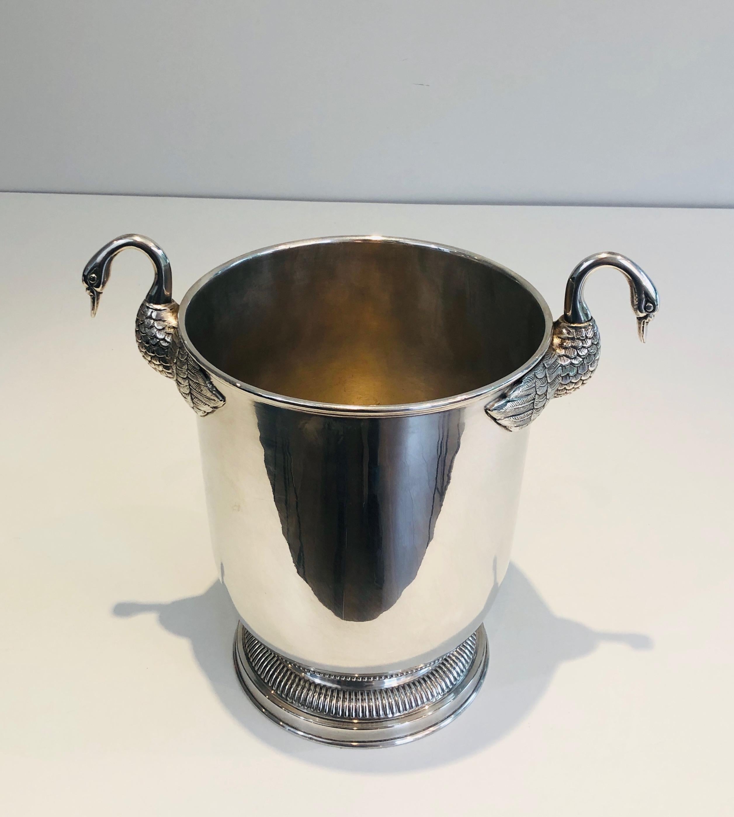 Attributed to Christofle, Silver Plated Ice Bucket with Swans, French, 1940s For Sale 3