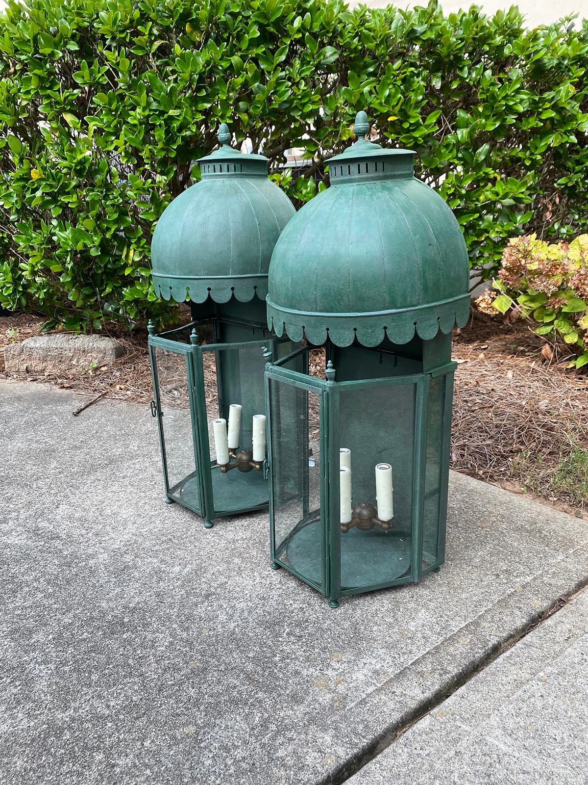 Hand-Painted Attributed to Colefax & Fowler Painted Tole Wall Lanterns, Custom Finish