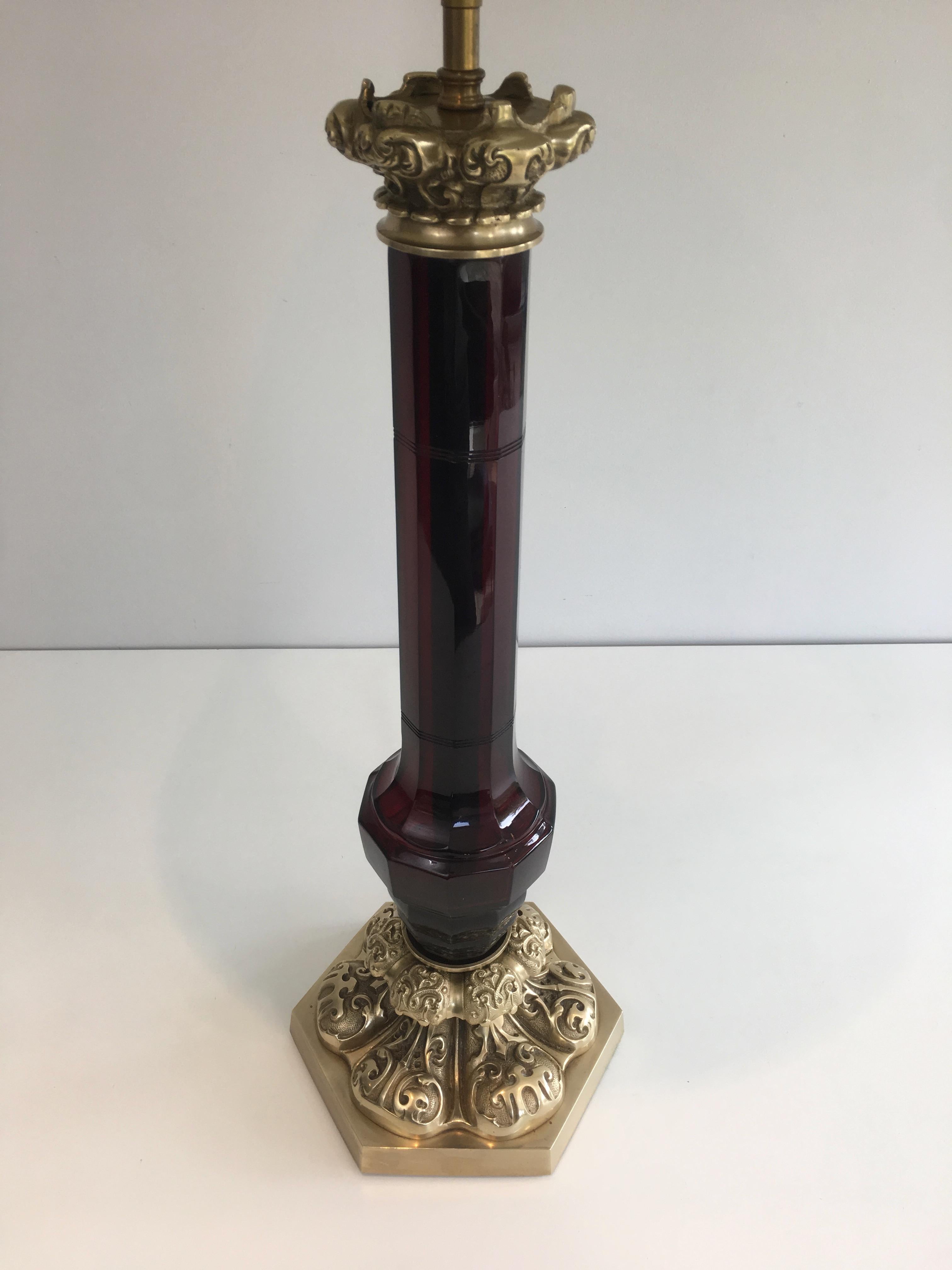 Attributed to Cristal & Bronze Paris, Tall Red Crystal and Chiseled Bronze Table For Sale 2