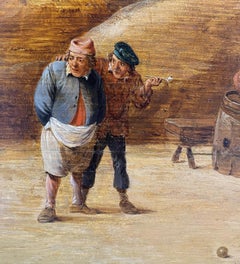 Peasants Playing Bowls Outside an Inn, 17th Century Oil on Oak Old Master