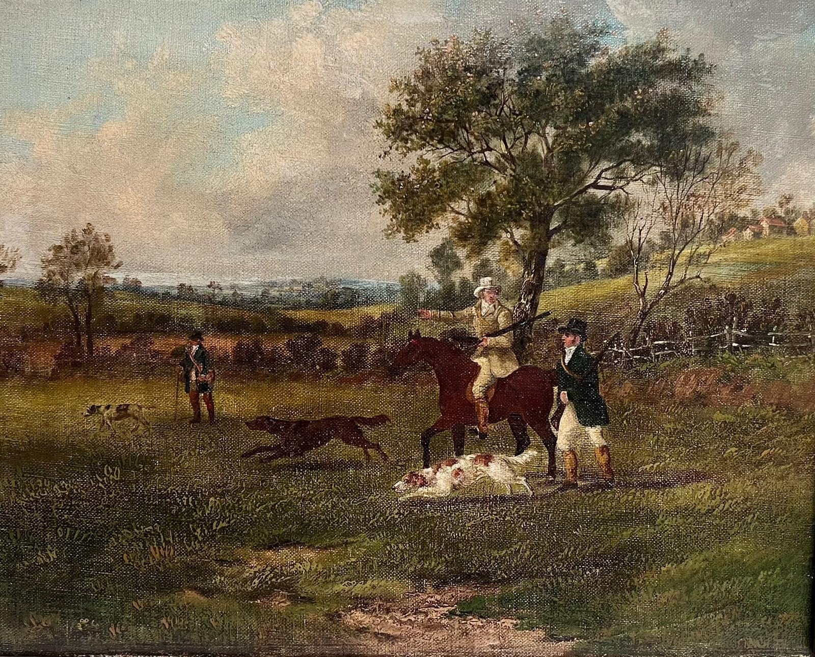 Peinture à l'huile britannique du début du 19e siècle Gentleman de campagne tirant dans un paysage