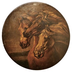 Atribuido a Edwin Landseer Rara pintura al óleo sobre pizarra "Caballos temerosos