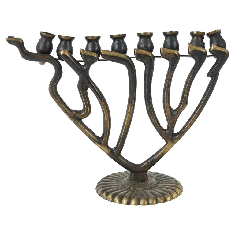 Attributed to Fantasia Israeli Verdigris Midcentury Menorah For Sale at