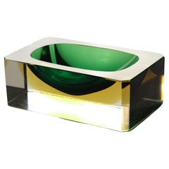 Attributed to Flavio Poli Sommerso Murano Glass Faceted Block Bowl, Italy, 1950