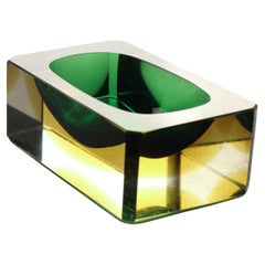 Attributed to Flavio Poli Sommerso Murano Glass Faceted Block Bowl, Italy, 1950
